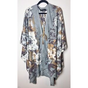 Marc‎ New York Women's Cape Shawl Kimono Floral Ties Blue Purple OS
